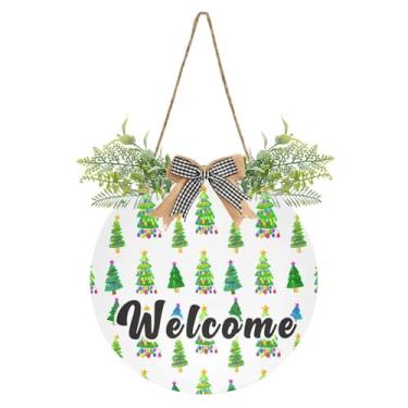 Imagem de YETTASBIN Placa de boas-vindas para árvores de Natal, placa impermeável para pendurar na parede, guirlanda decorativa para inauguração de casa, quintal, jardim, decoração de férias, 30 x 30 cm