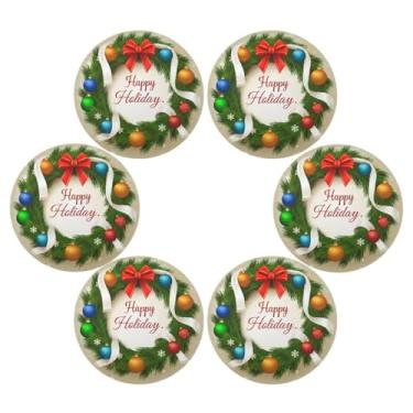 Imagem de Wassud Jogo americano conjunto de 6 tapetes de mesa redondos de guirlanda de Natal para cozinha e jantar tapetes laváveis resistentes ao calor decoração de mesa 39 cm