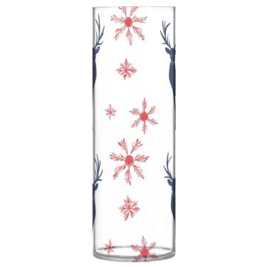 Imagem de CEBUGI Vaso de flor vintage de veado de Natal 10 x 30 cm, vaso cilíndrico para flores, vaso transparente inquebrável para decoração de casa de festa de casamento