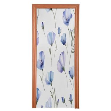 Imagem de Wassud Capa de porta grande decoração de flores em aquarela 96 x 98 polegadas, faixa elástica para porta interna para varanda e porta da frente