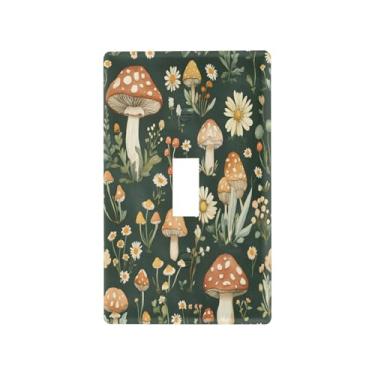 Imagem de Wassud Placa de cobertura para interruptor de luz, capa decorativa de cogumelos em aquarela, placa de parede para tomadas elétricas, interruptor único, 11 x 7 cm