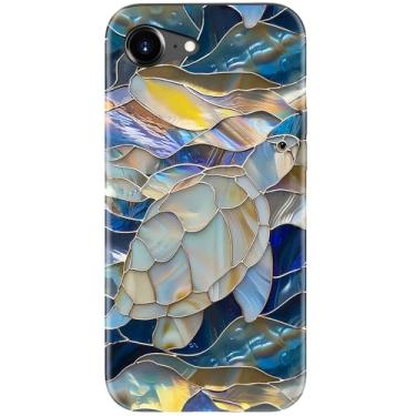 Imagem de Goodon Capa fofa para iPhone 16e - Compatível com carregamento sem fio - Capa rígida de camada dupla + capa de silicone - Capa protetora para celular com designs modernos para mulheres - Tartaruga