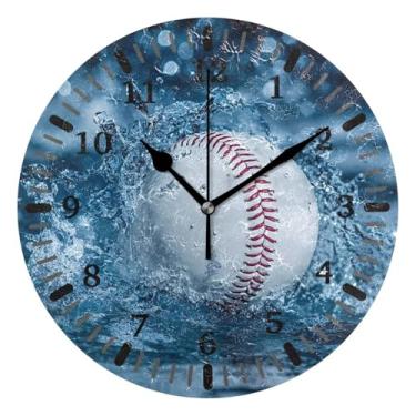 Imagem de CEBUGI 1 relógio de parede de beisebol, 1 relógio redondo operado por bateria, relógios de parede silenciosos sem tique-taque para cozinha, banheiro, quarto, escritório, decoração 25,4 cm