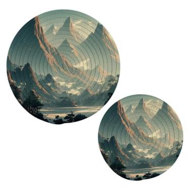 Imagem de Wassud Paisagem montanhas trivet para pratos quentes suportes de panela redondos de algodão almofadas quentes elegantes porta-copos decoração de cozinha e acessórios 2 peças