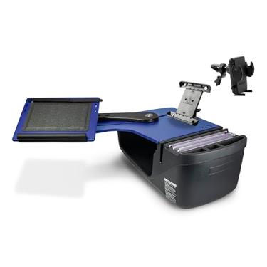 Imagem de AutoExec Alcance o banco traseiro da mesa para a estação de trabalho do seu veículo e escritório móvel, azul, com suporte para tablet e clipe de ventilação do telefone