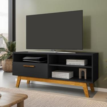 Imagem de Rack Para Sala Bancada Paladio Tv 55 Pol Com Pes De Madeira Preto Fosco