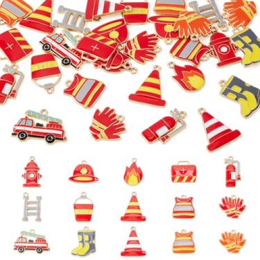 Imagem de Boutigem 30 peças com tema de combate a incêndios, pingentes esmaltados, roupas de bombeiro, luvas, chapéu, barril, bomba de água, extintor de incêndio, pingentes de bombeiro, pingentes de bombeiro