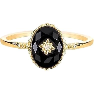 Imagem de Anéis ovais vintage ônix de diamante preto empilháveis para mulheres, homens, adolescentes, prata, Pedra, Ônix