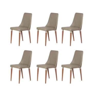 Imagem de Kit de 6 Cadeiras de Madeira Maciça Estofada Lara - Natural c/ PU Fend