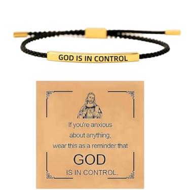 Imagem de NORLSO Pulseira motivacional God Is In Control para mulheres e homens, pulseira de aço inoxidável trançado ajustável com gravação de fé inspiradora, joias cristãs, presentes, Large, Aço inoxidável