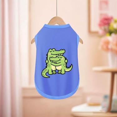 Imagem de Roupas para animais de estimação: Camiseta regata sem mangas pronta para uso ao ar livre para caminhadas com estampa de crocodilo azul M