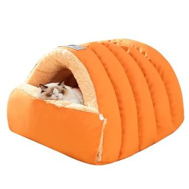 Imagem de XingRuiTai Cama de caverna quente para gatos, ninho interno de inverno fechado 2 em 1 para gatos e cães pequenos, casa para animais de estimação com aquecimento profundo, cabana confortável de pelúcia