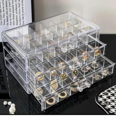 Imagem de Porta Joia Acrílico 3 Gavetas 72 Divisórias Organizador Para Brinco Anel Biju