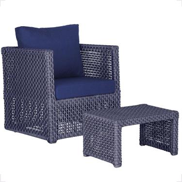 Imagem de Mesa E 1 Poltrona Madri Corda Náutica Estofado 10 Trama Azul