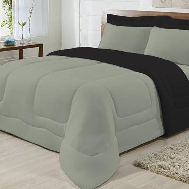 Imagem de Edredom Dupla Face 100% Algodão Malha Casal Gran Moratta 01 Peça - Preto/ Cinza