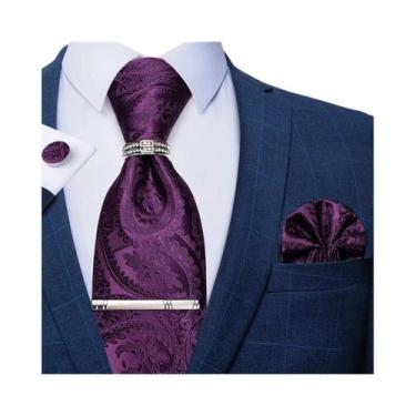 Imagem de Conjunto De Gravata Masculina Azul Royal Com Estampa Xadrez, Clipe Pra