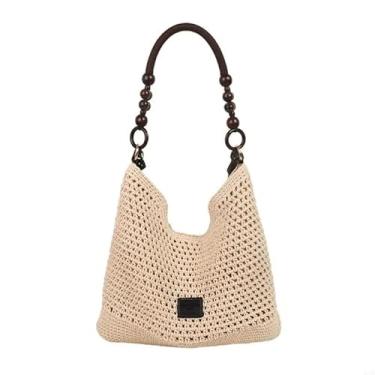 Imagem de Bolsa feminina ombro crochê praia axila palha tudo combinando crossbody compras namoro bolsa para férias, preto-l, tamanho único