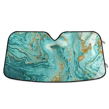 Imagem de Viseiras de carro turquesa douradas, persianas de carro para janelas dianteiras, proteção UV para-sol dobrável para janela de carro, para-sol para caminhão, acessórios de carro