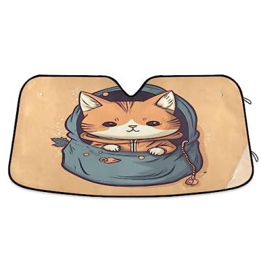 Imagem de Gatinho fofo escondido no bolso para-sol de para-brisa de carro, persianas de carro para janelas dianteiras, para-sol retrátil para carro