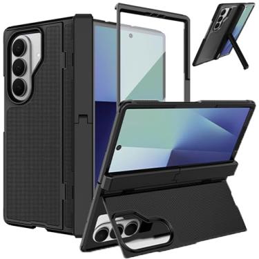 Imagem de NINKI Capa para Samsung Galaxy Z Fold 7 com suporte invisível e capa de dobradiça, protetor de tela embutido, suporte oculto, capa protetora para celular para Samsung Z Fold 7 com suporte – preta