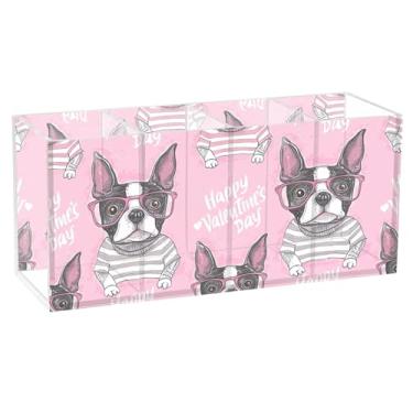 Imagem de TSENQUE Porta-lápis de mesa divertido fofo Boston Terrier listrado coração acrílico bonito suporte de pincel de maquiagem personalizado marcador de copo arte caddy estética decoração de escritório