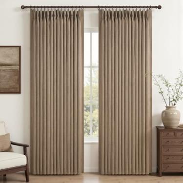Imagem de Cortinas blecaute plissadas marrom enferrujado 228 cm para portas de vidro deslizantes, conjunto de 2 painéis, cortina de janela texturizada de camada dupla de linho, amortecimento de som térmico