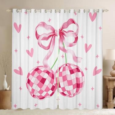 Imagem de Erosebridal Cortinas Dreamy Ribbon Bow 106.6 cm x 160.0 cm, Western Disco Ball Cortinas de Janela Cortinas para Meninas Amantes de Arco, Desenhos Animados Amor Corações, Cortinas Escurecendo Estrelas