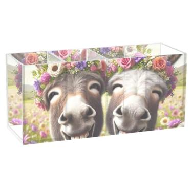 Imagem de TSENQUE Lindo porta-lápis de mesa, bonito burros rindo, acrílico, fixo, porta-copos, marcador artístico, material de escritório personalizado para decoração de mesa