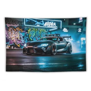 Imagem de HouLaiZhe JDM Tapeçaria de carro Street Drift Sup Jdm carro fumaça parede quarto decoração de casa tapeçarias estética piquenique decoração de parede arte de parede para dormitório sala de estar 101.6