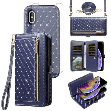 Imagem de Capa de telefone para iPhone Xs X 10 10s carteira com zíper destacável película protetora de tela transversal alça alça flip glitter crédito iPhoneX iPhoneXs iPhone10 i PhoneX SX 10x 10xs X's feminino