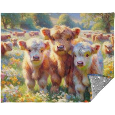 Imagem de Cobertores de sofá Highland vaca bezerro primavera floral para cama adultos cobertor mais macio do mundo 177.8 cm x 139.7 cm cobertores macios personalizados extravagantes