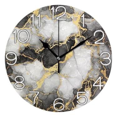 Imagem de GAIGEO Relógio de parede analógico decorativo estético silencioso sem tique-taque relógio de cozinha para quarto, decoração de parede de sala de estar moderna, arte em ouro branco preto, 25 cm