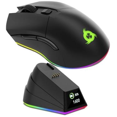 Imagem de KLIM Mouse para jogos Blaze Pro recarregável sem fio com base de carregamento RGB e visor LCD - nova versão - sensor de alta precisão e bateria de longa duração - até 6000 DPI - Ótimo mouse para jogos