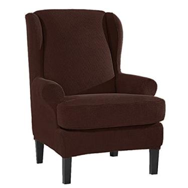 Imagem de BAGASI 2 peças de capa elástica para cadeira com asa de jacquard, protetor de móveis, capa de poltrona lavável para sala de estar com fundo elástico, café escuro