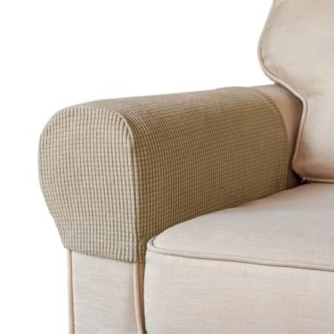 Imagem de BAHULA Capas elásticas para apoio de braço de elastano para cadeiras, sofás, poltronas, poltronas, poltronas, poltronas, poltronas e poltronas, antimanchas e laváveis, conjunto de 2, areia
