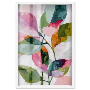 Imagem de Vibrant Leaves II Shadowbox Print Pink Palm Wall Art por Art Remedy, moldura branca, 53 x 78 cm