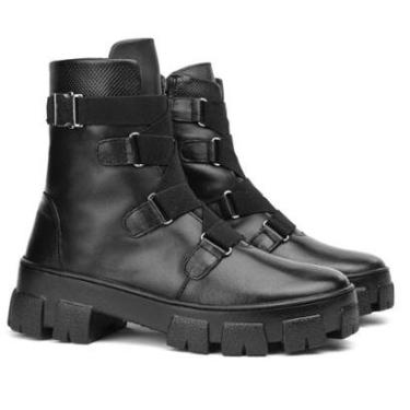 Imagem de Bota Coturno Couro Feminina Cano Médio Zíper Casual Moderna-Feminino