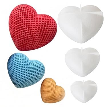 Imagem de Japleed 3 peças de molde de silicone para vela de coração de malha tecida, moldes de silicone em forma de coração para fundição de resina epóxi, gesso de cera de concreto, molde 3D exclusivo para dia