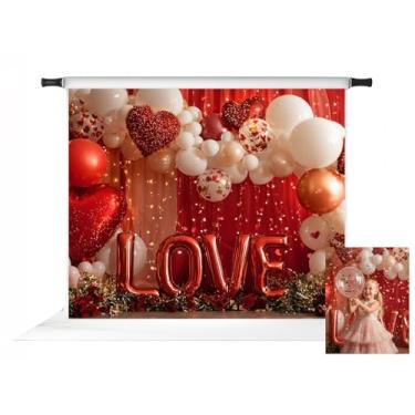 Imagem de Kate Cenário de balões de coração de referência do Dia dos Namorados para casais decoração de rosas românticas adereços de fotografia 3 x 2,4 m