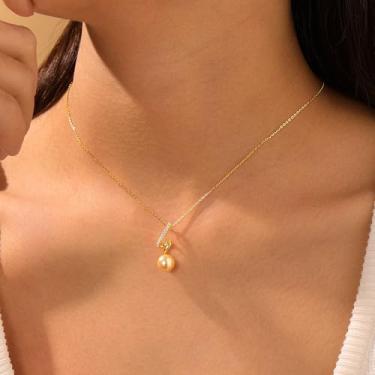 Imagem de Colar de ouro/prata para mulheres – delicado com pingente de gota banhado a 14 k/barra/pérola, formato Y, zircônia cúbica, hipoalergênica personalizada, não mancha, presente de aniversário de Natal