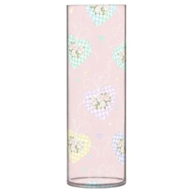 Imagem de CEBUGI Vaso de flores com estampa de corações 10 x 30 cm, vaso cilíndrico para flores, vaso transparente inquebrável para festa de casamento, decoração de casa