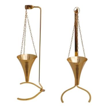 Imagem de Cachepot Aluminio Anodizado Dourado Corneta C/Pedestal 80cm