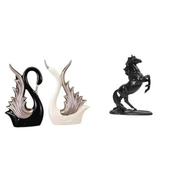 Imagem de Whtkoph Estatuetas de Cisne E Cavalo, Escultura em Cerâmica, Ornamento de Mesa para Estante, Aniversário, Lareira E Paisagem, Coleção para Quarto.