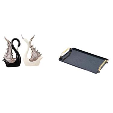 Imagem de Whtkoph Elegante Conjunto de Estatuetas de Cisne em Cerâmica E Bandeja Decorativa, Ideal para Bar, Mesa de Trabalho, Coleção, Aniversário, Lareira E Prateleir