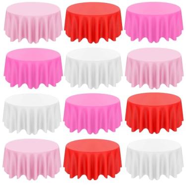 Imagem de 12 peças de toalhas de mesa de plástico para o Dia dos Namorados, toalha de mesa descartável, redonda, vermelha, branca, rosa, 213 cm, à prova d'água, para o dia dos namorados, família, casamento