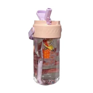 Imagem de ZJchao Garrafa de água de Palha Com Filtro de chá Embutido Com Lindo Design Floral Garrafa de água Reutilizável à Prova de Vazamentos de 800ml para Mulheres, Meninas, Trabalho, Viagens (Rósea)