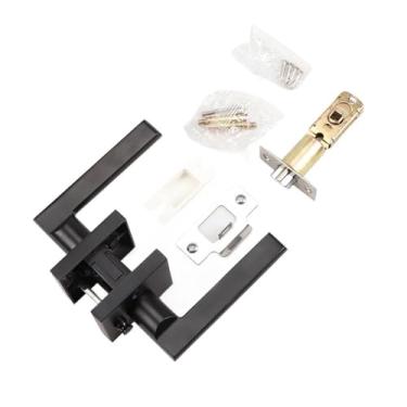 Imagem de VTGVVVTR Fechadura quadrada para banheiro, banheiro, liga de zinco, três polos, fechadura de porta de quarto de hotel, fechadura de porta americana de lingueta única (fechadura preta para banheiro com