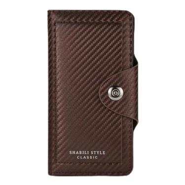 Imagem de Carteira masculina, carteira de couro longa padrão de fibra de carbono com fecho magnético, organizador de negócios ultra fino e leve e seguro (expresso)