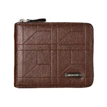 Imagem de Carteira masculina de couro curta com zíper, carteira diária cinza-acastanhada suave (cinza-acinzentado)