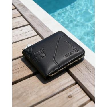 Imagem de Carteira curta masculina dobrável de couro, dobrável compacta para transporte diário (preto)